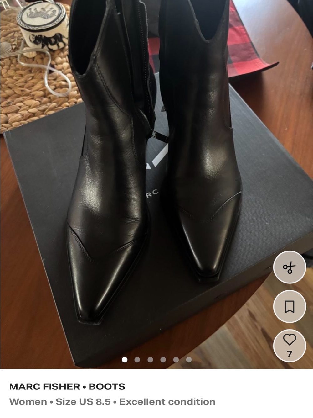 Marc Fisher Black Pointed-Toe Leather Ankle Booties
